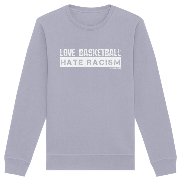 N.O.S.W. BLOCK Gegen Rechts Sweater "LOVE BASKETBALL HATE RACISM" Männer Organic Basic Sweatshirt serene blue
