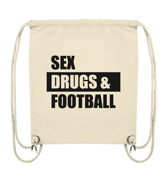 N.O.S.W. BLOCK Fanblock Gym Bag "SEX, DRUGS &  FOOTBALL" Organic Turnbeutel natural raw