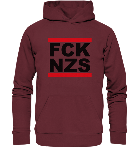 N.O.S.W. BLOCK Gegen Rechts Hoodie "FCK NZS" Organic Kapuzenpullover burgund