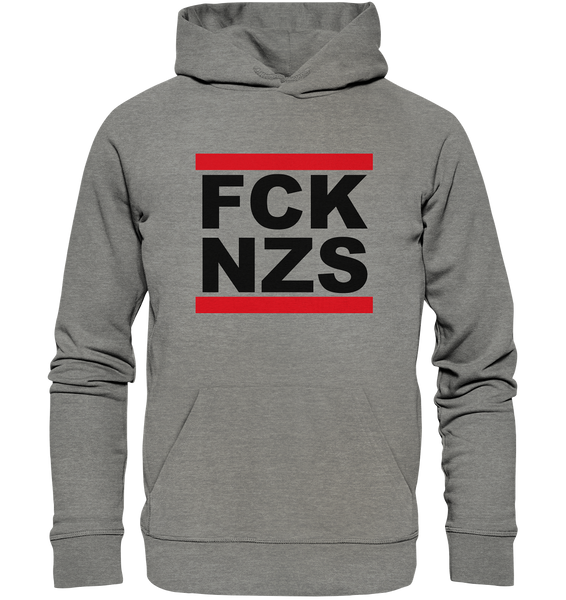 N.O.S.W. BLOCK Gegen Rechts Hoodie "FCK NZS" Organic Kapuzenpullover mid heather grey