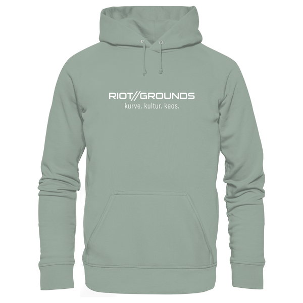 Fanblock Hoodie "RIOT//GROUNDS kurve. kulture. kaos." Organic Kapuzenpullover aloe