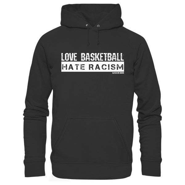 N.O.S.W. BLOCK Gegen Rechts Hoodie "LOVE BASKETBALL HATE RACISM" Männer Organic Kapuzenpullover black