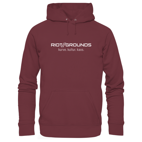 Fanblock Hoodie "RIOT//GROUNDS kurve. kulture. kaos." Organic Kapuzenpullover burgundy