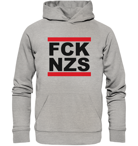 N.O.S.W. BLOCK Gegen Rechts Hoodie "FCK NZS" Organic Kapuzenpullover heather grey
