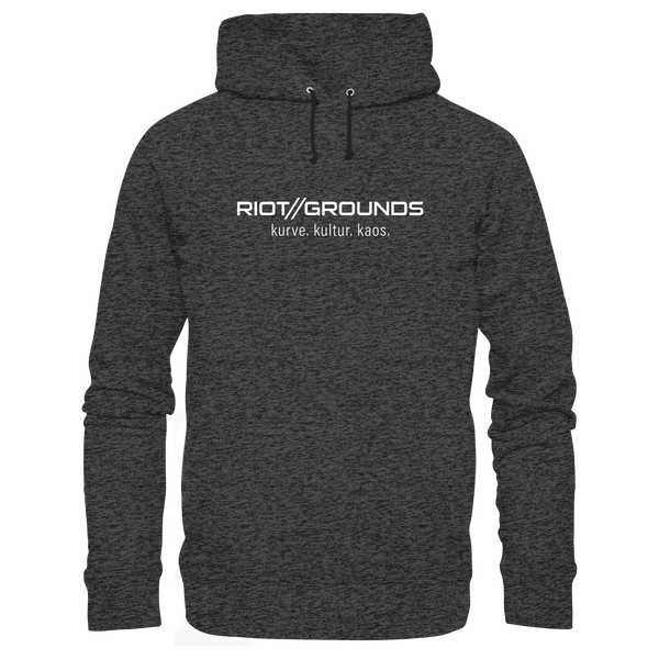 Fanblock Hoodie "RIOT//GROUNDS kurve. kulture. kaos." Organic Kapuzenpullover dark heather grey