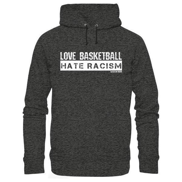 N.O.S.W. BLOCK Gegen Rechts Hoodie "LOVE BASKETBALL HATE RACISM" Männer Organic Kapuzenpullover dark heather grey