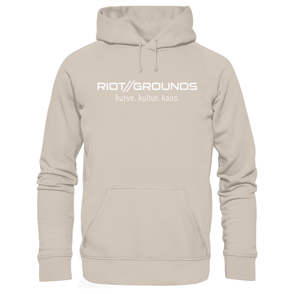 RIOT//GROUNDS Hoodie "R//G kurve.kultur.kaos." beidseitig bedruckter Organic Kapuzenpullover desert dust