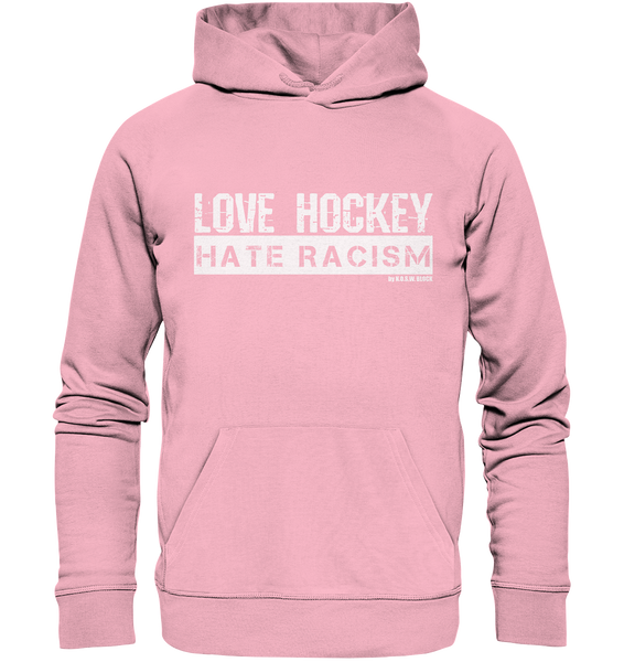 N.O.S.W. BLOCK Gegen Rechts Hoodie "LOVE HOCKEY HATE RACISM" Männer Organic Kapuzenpullover cotton pink