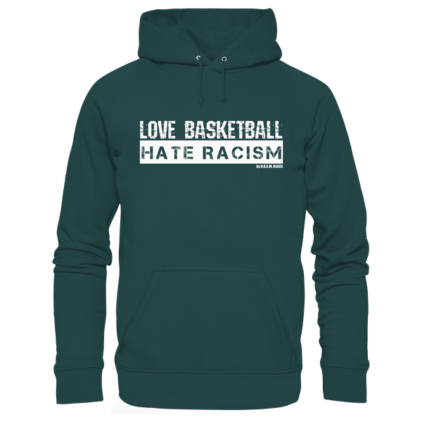 N.O.S.W. BLOCK Gegen Rechts Hoodie "LOVE BASKETBALL HATE RACISM" Männer Organic Kapuzenpullover glazed green