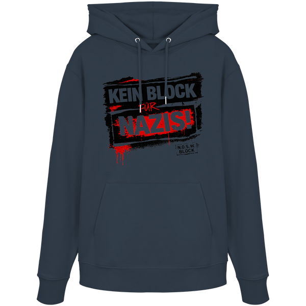 N.O.S.W. BLOCK Gegen Rechts Hoodie "KEIN BLOCK FÜR NAZIS!" Organic Kapuzenpullover india ink grey