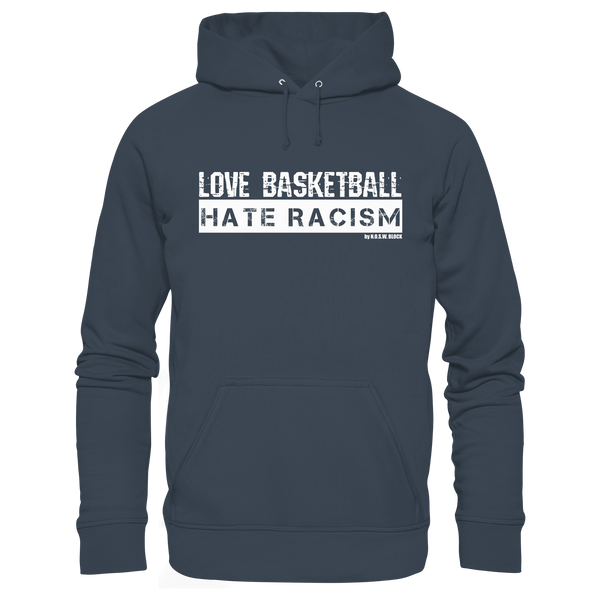 N.O.S.W. BLOCK Gegen Rechts Hoodie "LOVE BASKETBALL HATE RACISM" Männer Organic Kapuzenpullover india ink grey