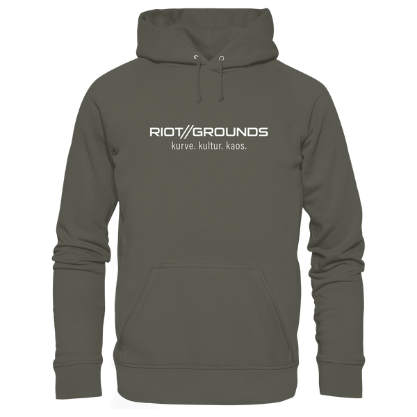 Fanblock Hoodie "RIOT//GROUNDS kurve. kulture. kaos." Organic Kapuzenpullover khaki