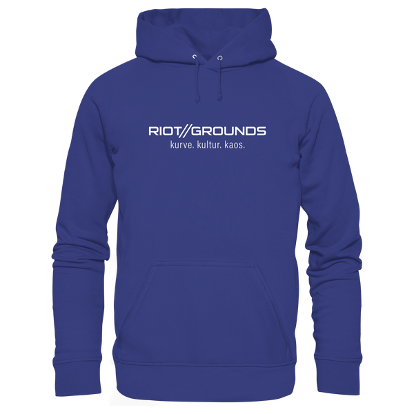 Fanblock Hoodie "RIOT//GROUNDS kurve. kulture. kaos." Organic Kapuzenpullover worker blue