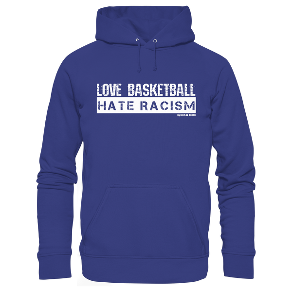 N.O.S.W. BLOCK Gegen Rechts Hoodie "LOVE BASKETBALL HATE RACISM" Männer Organic Kapuzenpullover worker blue
