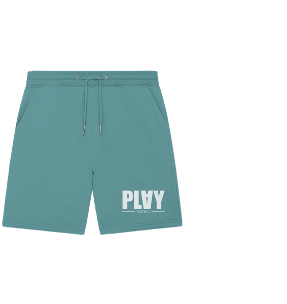 N.O.S.W. BLOCK Fanblock Shorts "PLAY FOOTBALL" Organic Jogger Shorts teal monstera