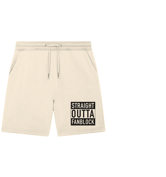 N.O.S.W. BLOCK Fanblock Shorts "STRAIGHT OUTTA FANBLOCK" Organic Jogger Shorts natural raw