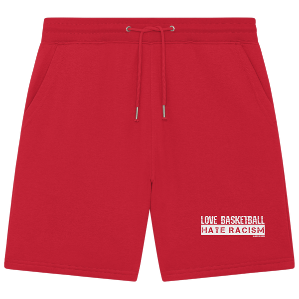 N.O.S.W. BLOCK Gegen Rechts Shorts "LOVE BASKETBALL HATE RACISM" Organic Jogger Shorts red
