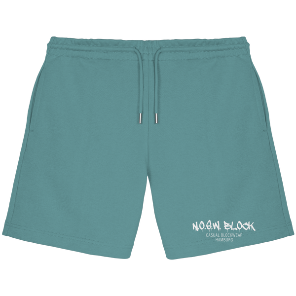 N.O.S.W. BLOCK Shorts "N.O.S.W. BLOCK CASUAL BLOCKWEAR HAMBURG" Organic Jogger Shorts teal monstera