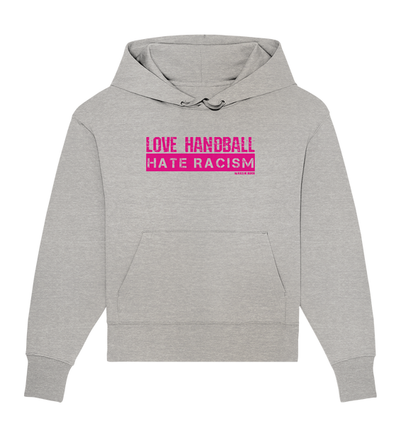 N.O.S.W. BLOCK Gegen Rechts Sweater "LOVE HANDBALL HATE RACISM" Girls Organic Oversize Sweatshirt heather grau