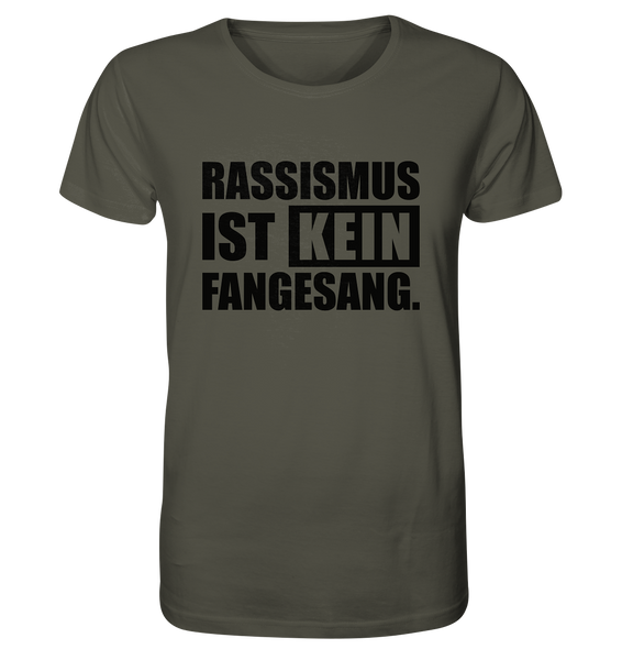 N.O.S.W. BLOCK Gegen Rechts Shirt "RASSISMUS IST KEIN FANGESANG." Männer Organic Rundhals T-Shirt khaki