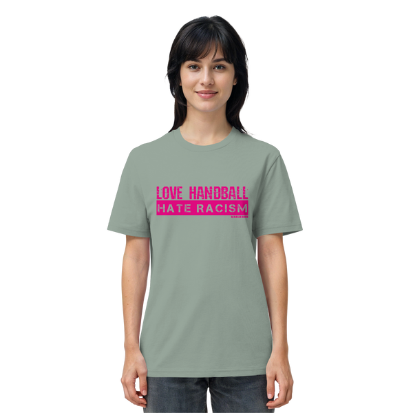 "LOVE HANDBALL HATE RACISM" magenta - Organic Shirt