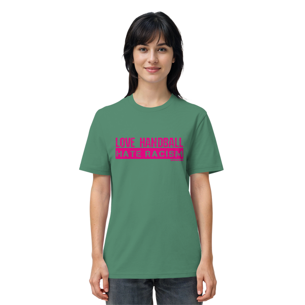 "LOVE HANDBALL HATE RACISM" magenta - Organic Shirt