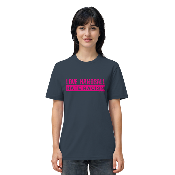 "LOVE HANDBALL HATE RACISM" magenta - Organic Shirt