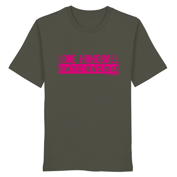 "LOVE HANDBALL HATE RACISM" magenta - Organic Shirt