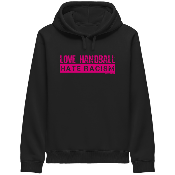 "LOVE HANDBALL HATE RACISM" - magenta Druck - Organic Side Pocket Hoodie