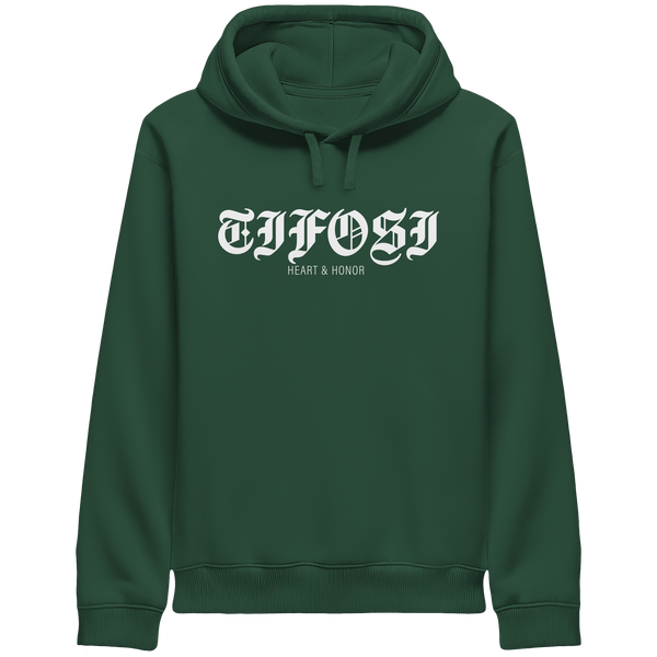 RIOT//GROUNDS Hoodie "TIFOSI HEART & HONOR" Organic Side Pocket Kapuzenpullover bottle green