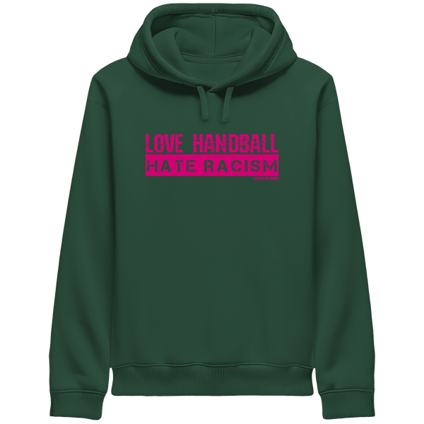 "LOVE HANDBALL HATE RACISM" - magenta Druck - Organic Side Pocket Hoodie