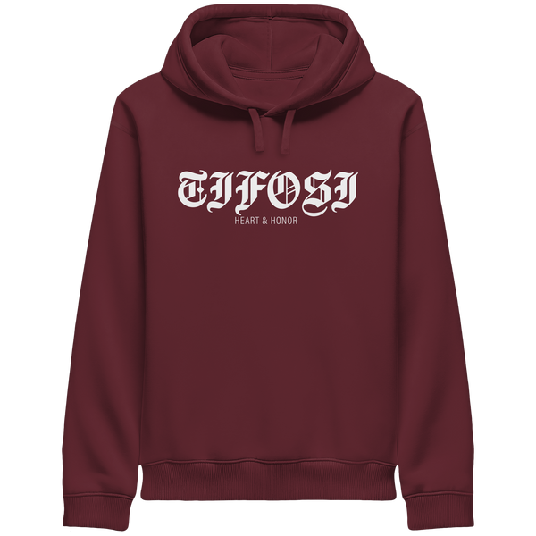 RIOT//GROUNDS Hoodie "TIFOSI HEART & HONOR" Organic Side Pocket Kapuzenpullover burgundy