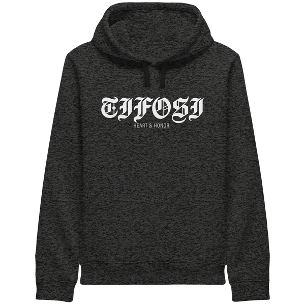 RIOT//GROUNDS Hoodie "TIFOSI HEART & HONOR" Organic Side Pocket Kapuzenpullover dark heather grey