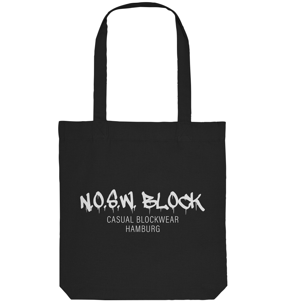 N.O.S.W. BLOCK Tote-Bag "N.O.S.W. BLOCK CASUAL BLOCKWEAR HAMBURG" Organic Baumwolltasche black