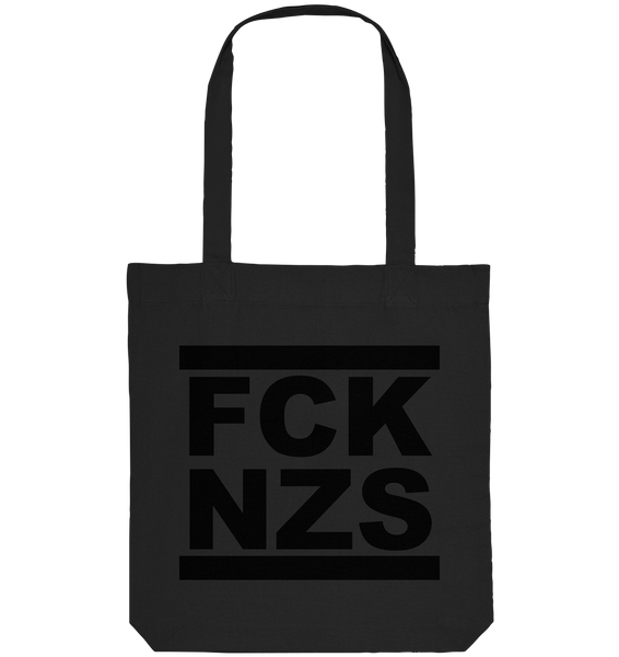 N.O.S.W. BLOCK Gegen Rechts Tote-Bag "FCK NZS" beidseitig bedruckte Organic Baumwolltasche schwarz