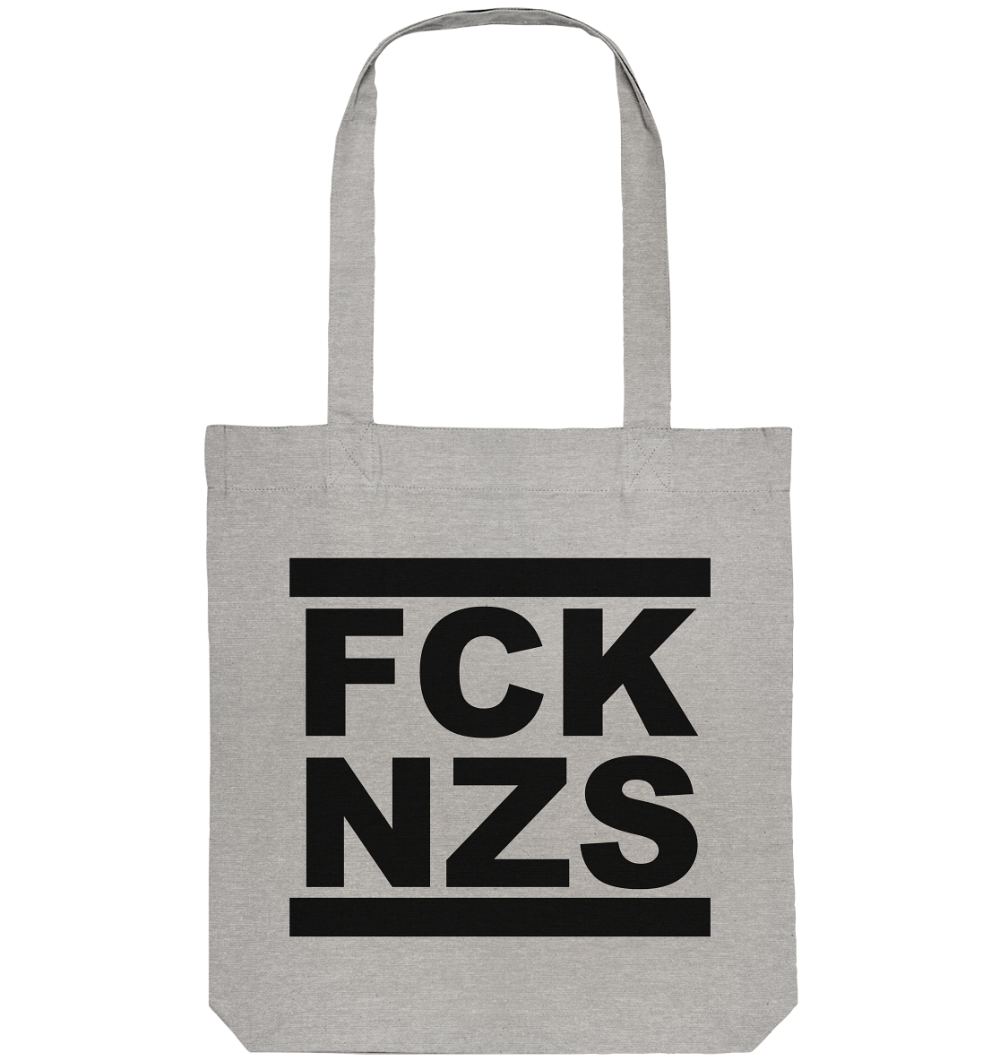 N.O.S.W. BLOCK Gegen Rechts Tote-Bag "FCK NZS" beidseitig bedruckte Organic Baumwolltasche heather grau