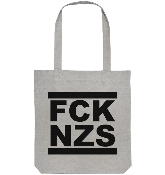 N.O.S.W. BLOCK Gegen Rechts Tote-Bag "FCK NZS" beidseitig bedruckte Organic Baumwolltasche heather grau