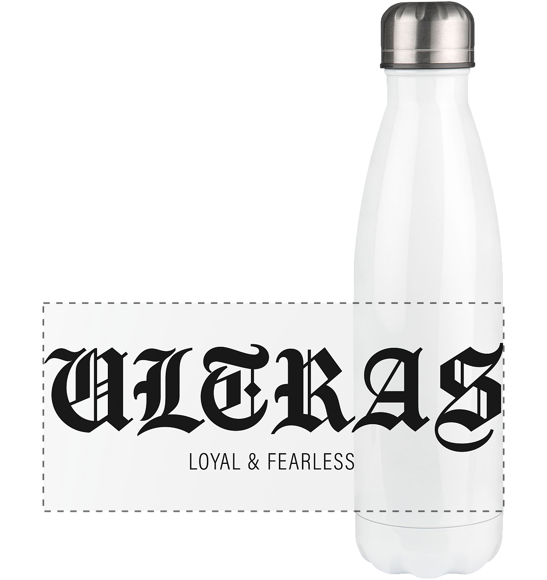 RIOT//GROUNDS Trinkflasche Edelstahl  "ULTRAS LOYAL & FEARLESS" Panorama Thermoflasche 500ml weiss
