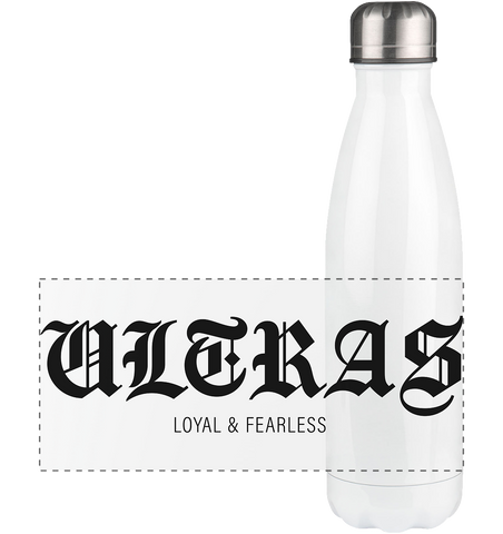 RIOT//GROUNDS Trinkflasche Edelstahl  "ULTRAS LOYAL & FEARLESS" Panorama Thermoflasche 500ml weiss