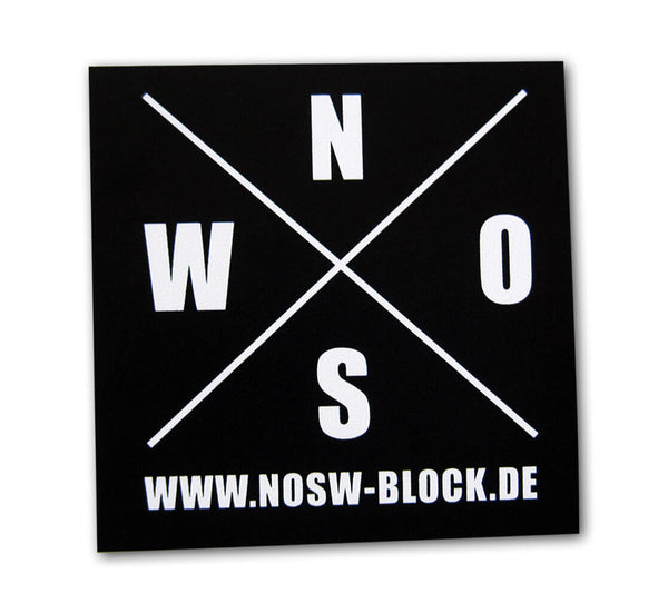 N.O.S.W. BLOCK Logo Icon Sticker – Schwarz & Weiß Frontansicht