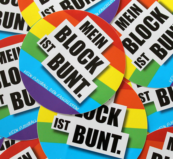 N.O.S.W. BLOCK Sticker „MEIN BLOCK IST BUNT. Kein Fußball den Faschisten“ Diversity-Design