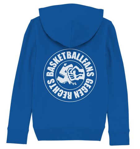 N.O.S.W. BLOCK Gegen Rechts Hoodie "BASKETBALLFANS GEGEN RECHTS" Kids UNISEX Organic Kapuzenpullover blau