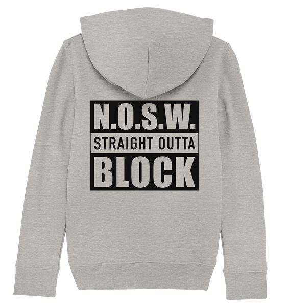 N.O.S.W. BLOCK Hoodie "CASUAL BLOCKWEAR" Kids UNISEX Organic Kapuzenpullover heather grau