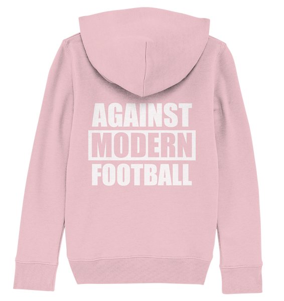 N.O.S.W. BLOCK Fanblock Hoodie "AGAINST MODERN FOOTBALL" beidseitig bedrucktes Kids UNISEX Organic Kapuzenpullover cotton pink