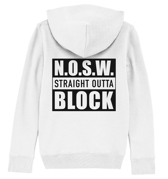 N.O.S.W. BLOCK Hoodie "CASUAL BLOCKWEAR" Kids UNISEX Organic Kapuzenpullover weiss