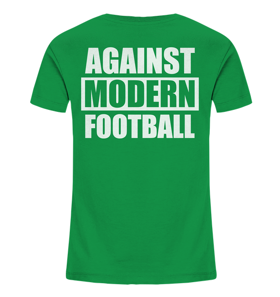 N.O.S.W. BLOCK Fanblock Shirt "AGAINST MODERN FOOTBALL" beidseitig bedrucktes Kids UNISEX Organic T-Shirt grün