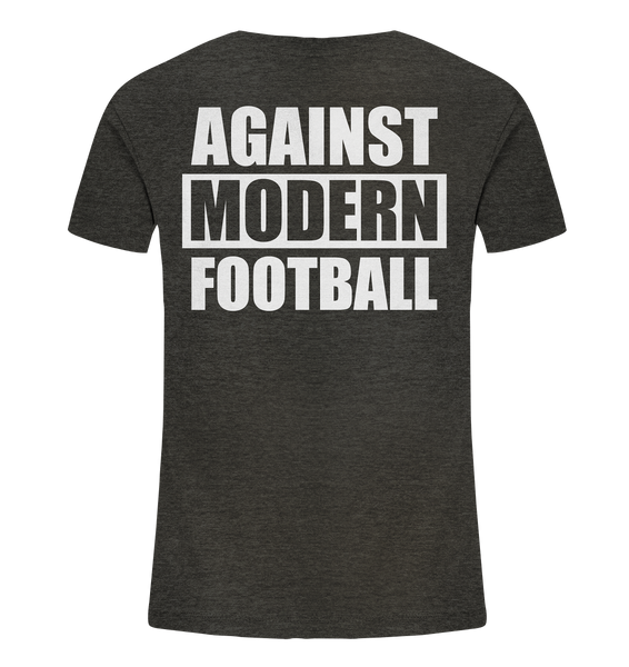 N.O.S.W. BLOCK Fanblock Shirt "AGAINST MODERN FOOTBALL" beidseitig bedrucktes Kids UNISEX Organic T-Shirt dark heather grau