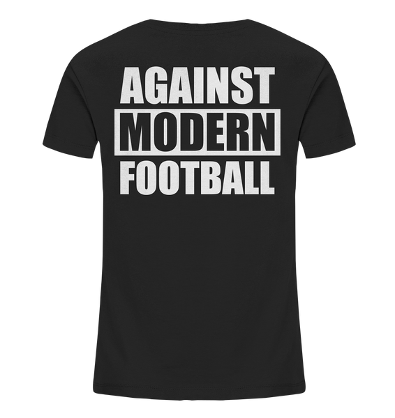 N.O.S.W. BLOCK Fanblock Shirt "AGAINST MODERN FOOTBALL" beidseitig bedrucktes Kids UNISEX Organic T-Shirt schwarz