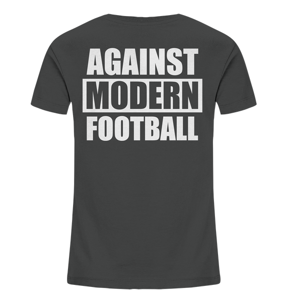 N.O.S.W. BLOCK Fanblock Shirt "AGAINST MODERN FOOTBALL" beidseitig bedrucktes Kids UNISEX Organic T-Shirt anthrazit