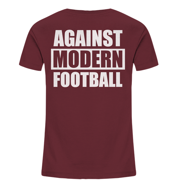 N.O.S.W. BLOCK Fanblock Shirt "AGAINST MODERN FOOTBALL" beidseitig bedrucktes Kids UNISEX Organic T-Shirt weinrot